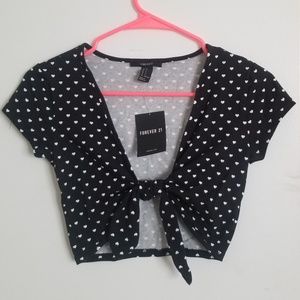 Heart Pattern Tie-Front Crop Top